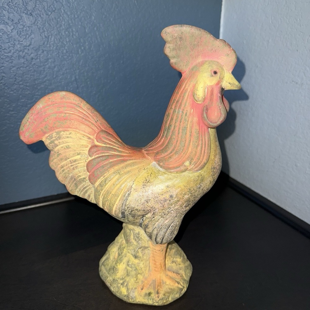 Vtg Ceramic Rooster 10" Country Farmhouse Decor Hand Painted‎ Folk Art